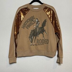 Rodeo Quincy Western Cowgirl Rodeo Sweatshirt Sequin Sleeve NFR M NWOT Country‎